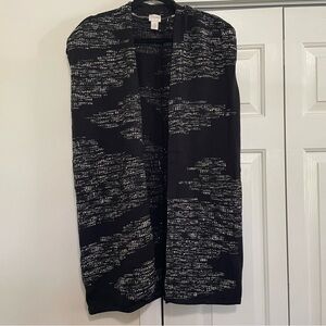 Chico's Black White Open Front Cardigan Vest Size 3 or XL 16/18